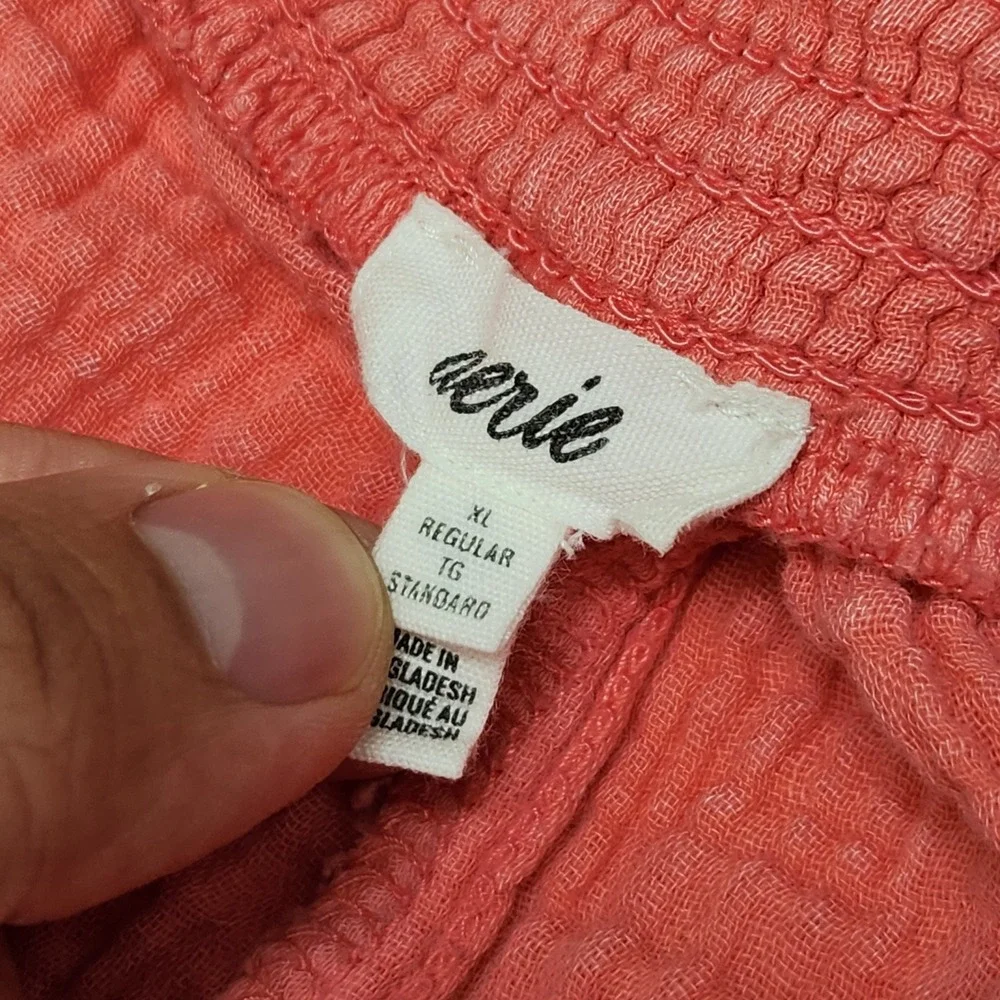 Aerie Pink Gauze Cargo Pants XL Regular Wide Leg Elastic Waist Coral Relaxed Fit